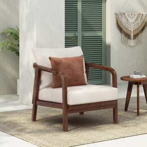 English Elm Christopher Knight Home® - 28" Outdoor Lounge Chair With Woven Backrest, Solid Wood Frame, Plush Cushions For Elegant Relaxation N767P255015D