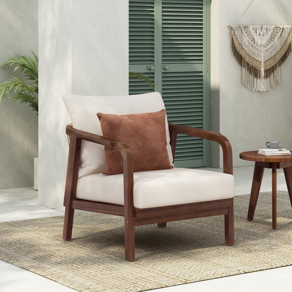 English Elm Christopher Knight Home® - 28" Outdoor Lounge Chair With Woven Backrest, Solid Wood Frame, Plush Cushions For Elegant Relaxation N767P255015D