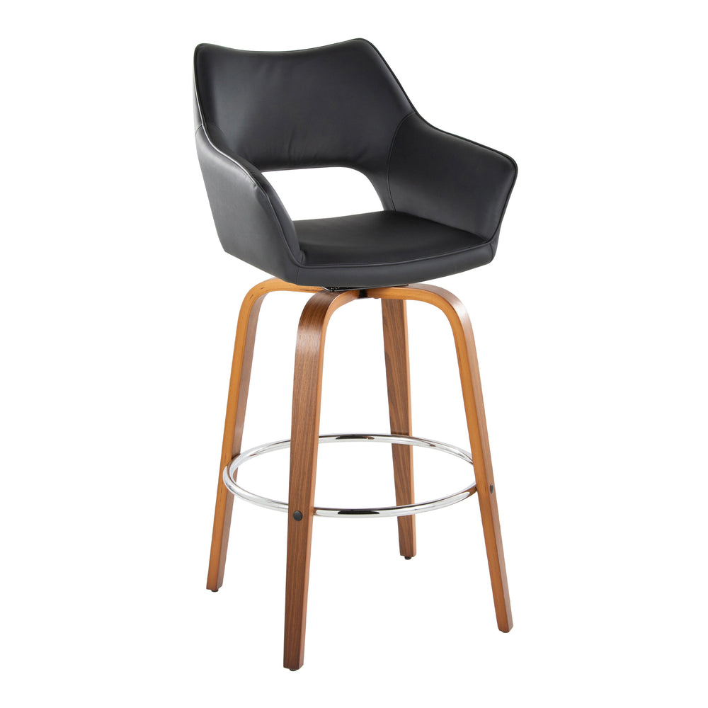 English Elm Fixed-height Swivel Barstools Mid-century Walnut Bentwood Frame Grey Upholstered Set B202S01929