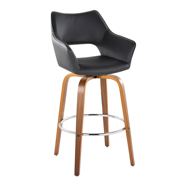 English Elm Fixed-height Swivel Barstools Mid-century Walnut Bentwood Frame Grey Upholstered Set B202S01929