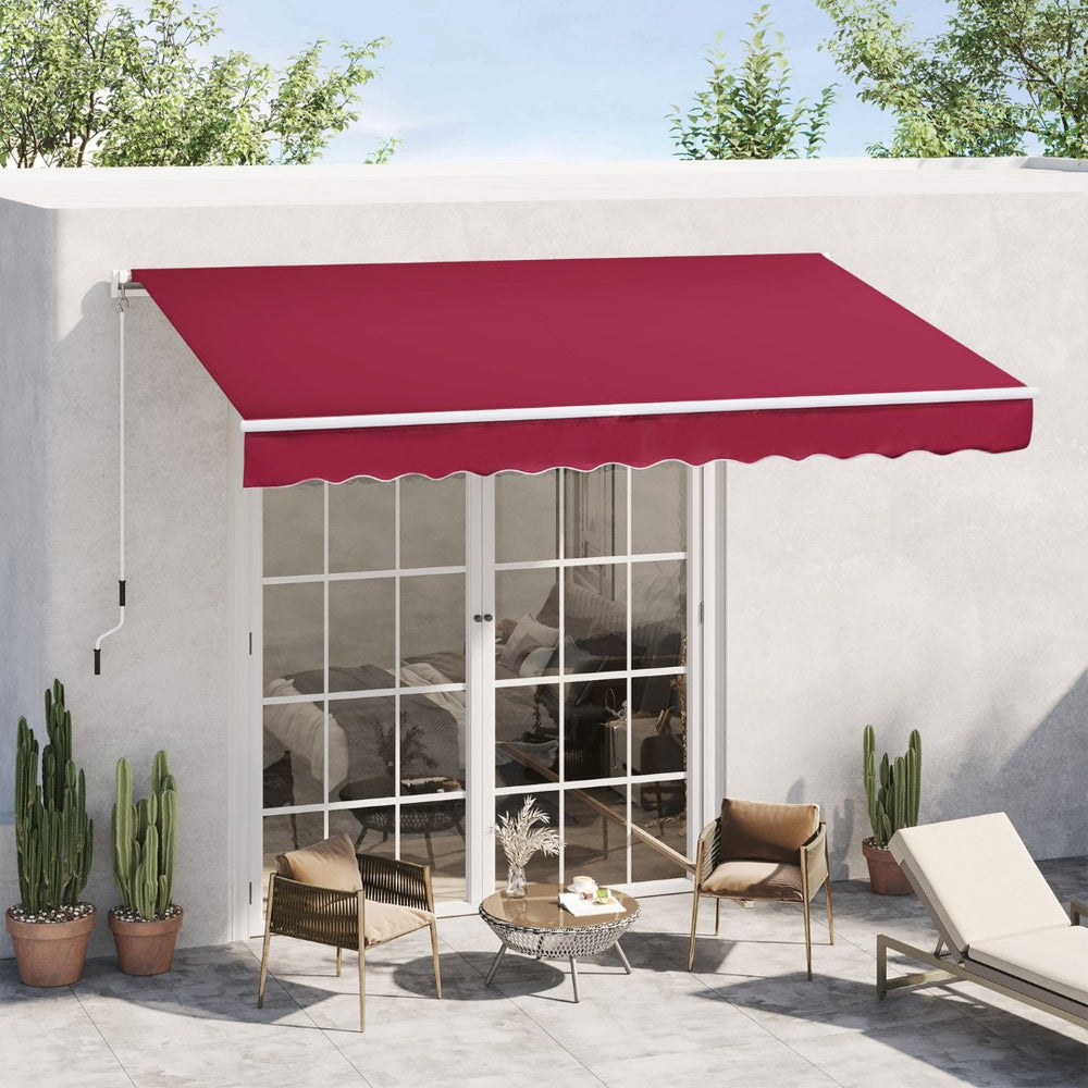 English Elm Outsunny 12' X 8' Retractable Awning - Stylish Sun Shade With Uv Protection, Manual Crank & Durable Frame W2225P174243-GIGA