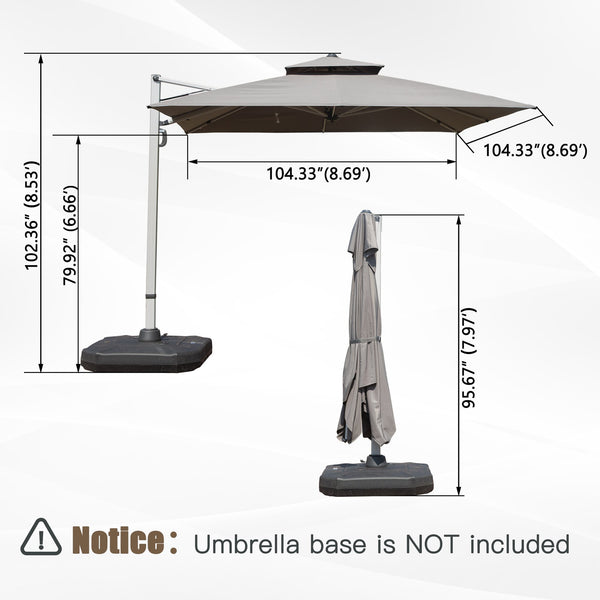 English Elm 9 9 ft Aluminum Cantilever Patio Umbrella with Tilt, Hydraulic Lift, UPF50+ Canopy, Rustproof Frame Gray W1859P337823