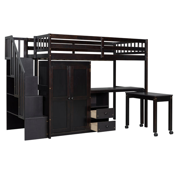 English Elm Queen Murphy Bed with Integrated Desk Cabinet Shelves Space Saving Studio Solution Espresso N708S00013P