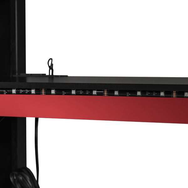 English Elm Full Size Gaming Loft Bed with Rgb Lighting Desk Wardrobe and Built-in Storage Red LT100261AAR