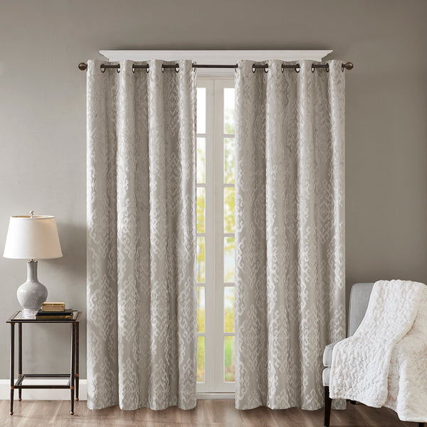 JLA Home SunSmart - Knitted Jacquard Damask Blackout Panel with Foam Backing for Total Darkness, Thermal & Acoustic Benefits Silver SS40-0017