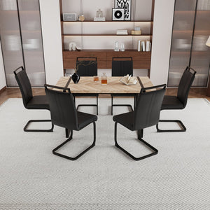 English Elm 59" Rustic Industrial Dining Table Set With Pu Chairs – 6-Piece Farmhouse Style Kitchen Furniture W2189S00220