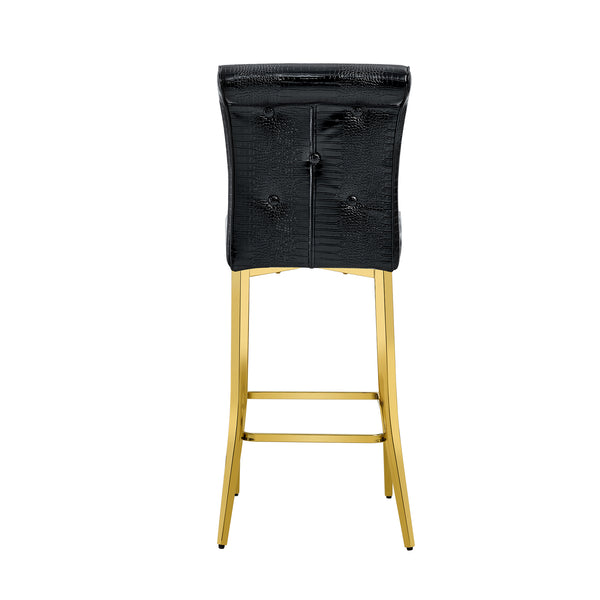 English Elm Modern Tempered Glass Pub Set with Gold Chrome Base and Black Pu Leather Stools W3875S00039