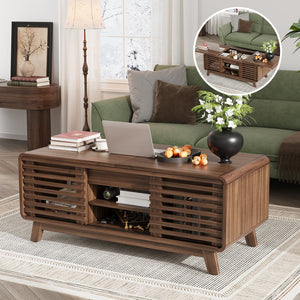 English Elm Coffee Table with Led Lighting Bluetooth Speaker Wireless Charging and Faux Marble Top T3773P419702