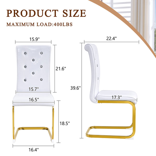 English Elm Luxury Pu Upholstered Dining Chair Set of 4 with Channel Stitching and Metal Legs White W1512P491875