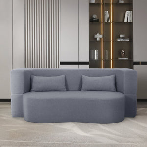 English Elm 2-in-1 Convertible Sofa Bed - Full Size Folding Loveseat with Plush Teddy Fabric, No Assembly Needed Grey W3163P322890