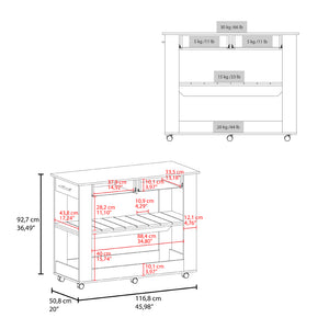 English Elm Hardy Rolling Kitchen Island with Two Drawers Open Shelves and Melamine Work Surface B097P474257