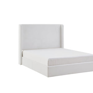 English Elm Carmen Boucle Upholstered Wingback Bed with 52.3" High Headboard, Modern Minimalist Platform Frame White B083P358537