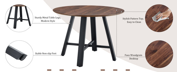 English Elm Modern 42" Round Dining Table - Dark Walnut MDF Grain Top, Black Metal Cross Legs, Sturdy 29.5" Height W1512P389447