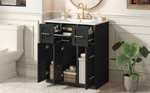 English Elm 30inch Bathroom Vanity with Undermount Sink, Tip-Out Tray, Soft-Close Doors, Spacious Drawers & Handles Black N710P331580B