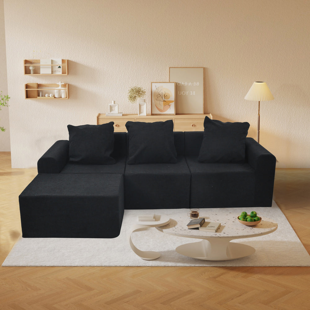 English Elm Convertible Modular Velvet Sectional Sofa Set Antique Black - CertiPUR-US Foam, Machine Washable Covers, Stain Resistant Comfort W3341P329088