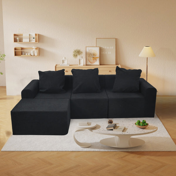 English Elm Convertible Modular Velvet Sectional Sofa Set Antique Black - CertiPUR-US Foam, Machine Washable Covers, Stain Resistant Comfort W3341P329088