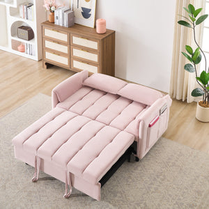 English Elm 52 Pink Modern Velvet Sofa Bed 3-in-1 Convertible Loveseat with Pillows, Pockets, Metal Legs, Compact Design W1658P266338