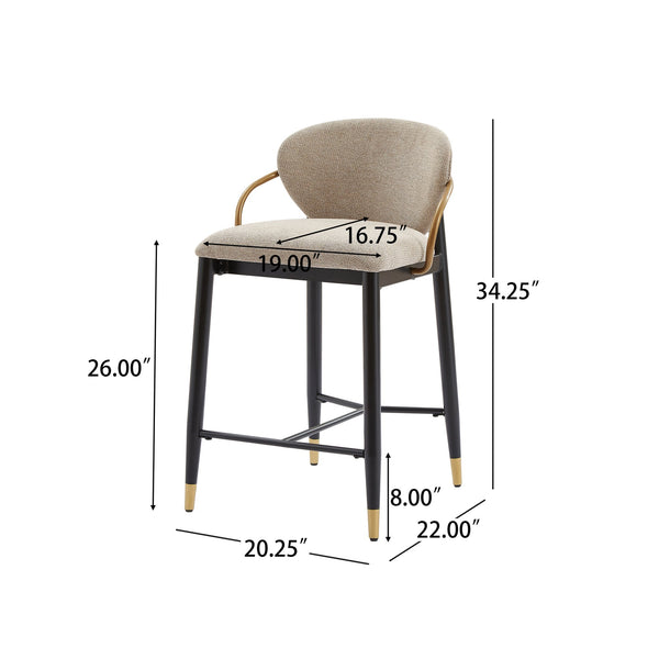 English Elm Counter Stools Set of 2 Matte Black Metal Frame Gold Tipped Legs Kitchen Island Seating Light Brown N771P405166W