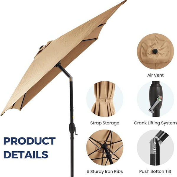 English Elm 6.5 X 10 Ft Rectangular Outdoor Patio Umbrella with Crank Tilt Uv Resistant Canopy Khaki B082P454989