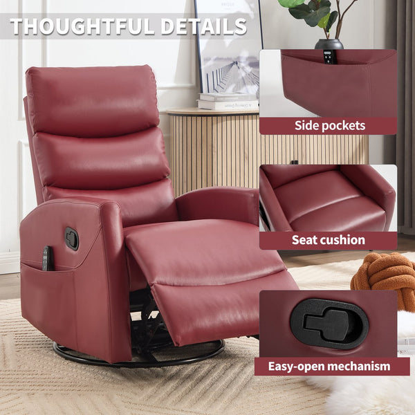 English Elm Heat Massage Rocker Swivel Recliner with Lumbar Relief and Tufted Fabric Lounge Chair W3224P321932