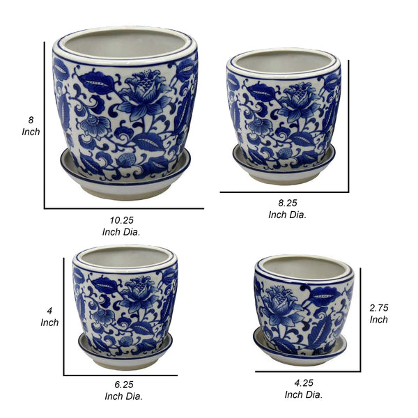 English Elm Kerry Blue Floral White Ceramic Planter Collection Four Graduated Pots for Indoor Garden Display B056P416864