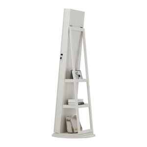 English Elm 360°swivel Jewelry Armoire with Lighted Interior Full Length Mirror Lockable White W3406P411303