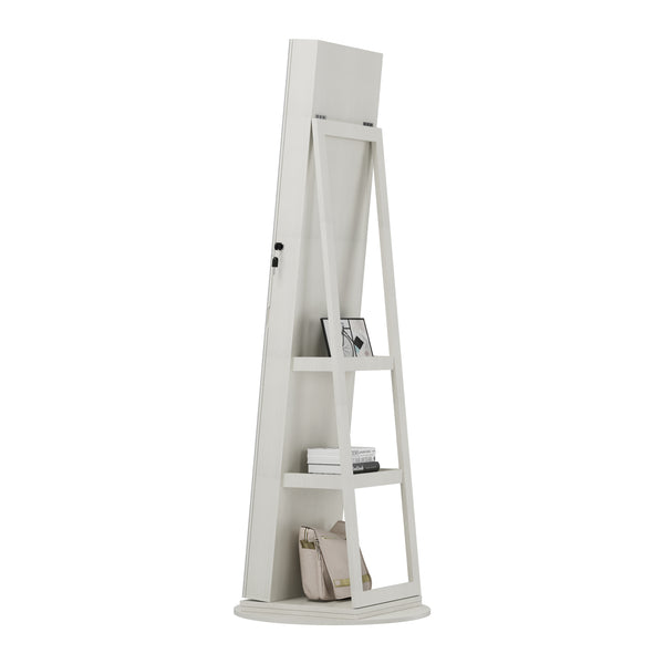 English Elm 360°swivel Jewelry Armoire with Lighted Interior Full Length Mirror Lockable White W3406P411303