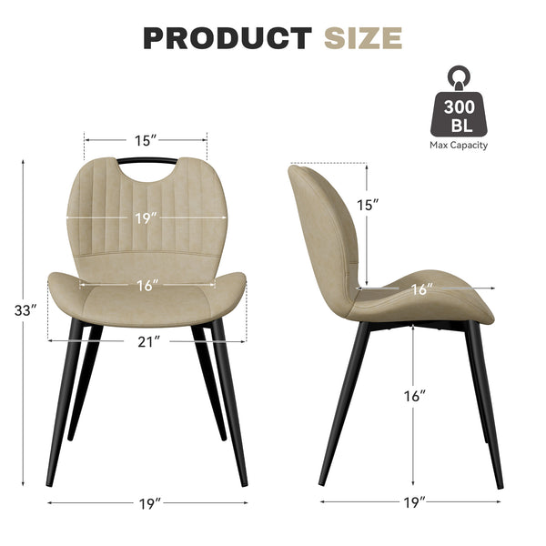 English Elm Dining Chair Set Of 2 Modern Pu Leather Armless Side Chairs With Comfy Backrest And Solid Wood Legs T3950P396418