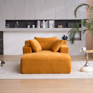 English Elm Oversized Corduroy Chaise Longue Sofa Bed — Modern Deep-Seat Sleeper with Armrests & Pillows for Compact Spaces Orange W1752P264714