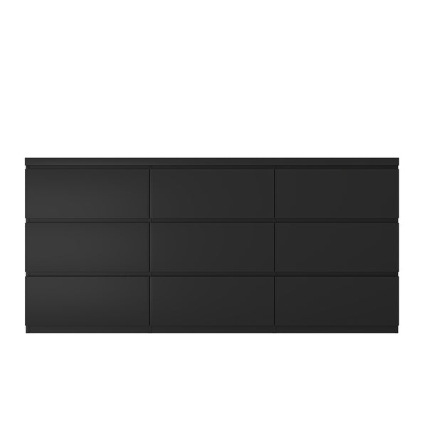 English Elm 9 Drawer Matte Black Dresser Push Open Handleless Design Wide Bedroom Storage Chest W409P334005