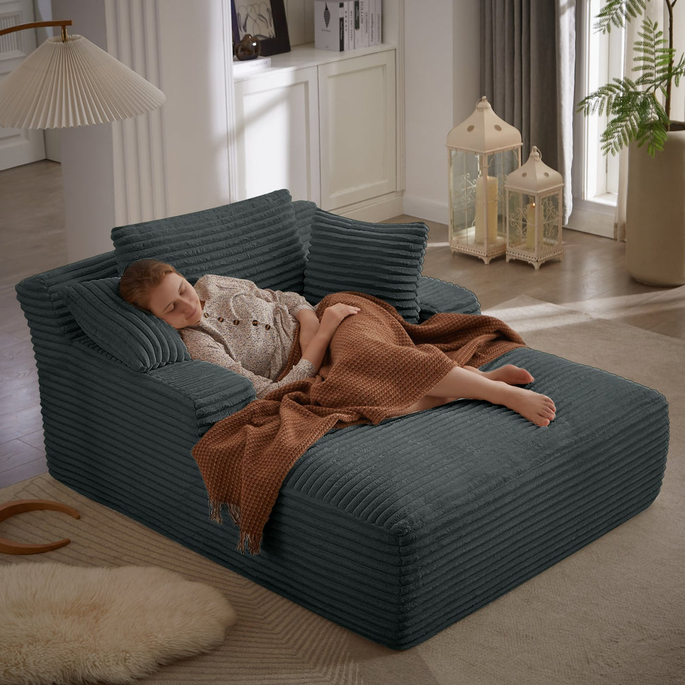 English Elm Oversized Corduroy Chaise Lounge Fully Assembled Sleeper for Living Room or Office Dark Grey W2339P230590