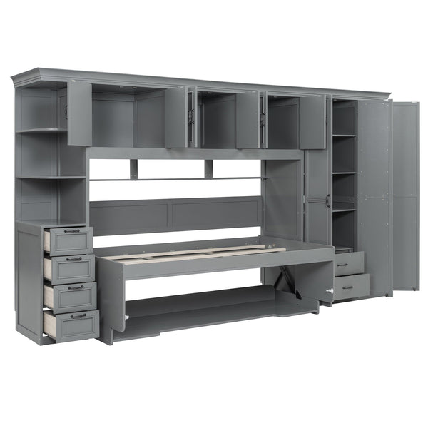 English Elm Twin Murphy Wall Bed with Integrated Desk Wardrobe and Storage Cabinet in White LP000767AAE