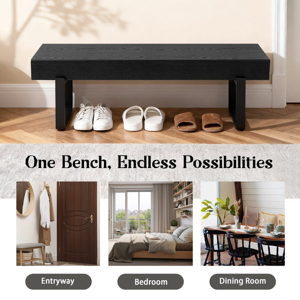 English Elm Upholstered Bench with Thick 5.5" MDF Top, Heavy-Duty Metal Legs, 550LB Capacity, Versatile Seating Black N752P374152B