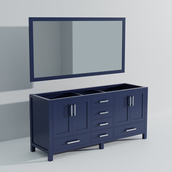 English Elm Navy Double Bath Vanity 72" W with 70" Mirror — Fully Assembled, 2 Cabinets, 6 Drawers, Shelf B2731S00521