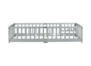 English Elm Twin Low Profile Rubberwood Floor Bed with Full Safety Fence for Toddler Rooms Grey W504P429267
