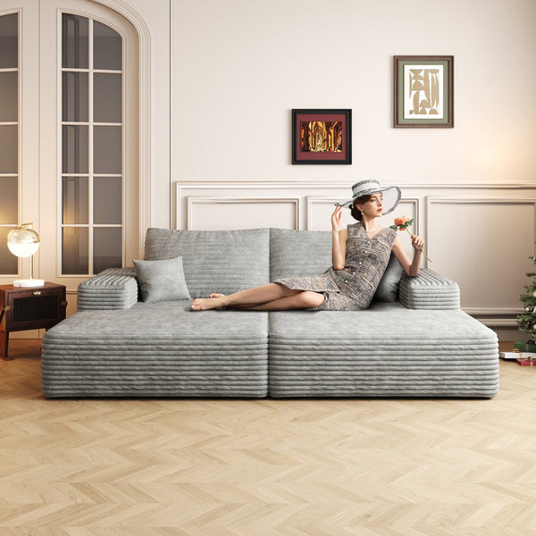 English Elm 74.8" Modern Sofa Bed - No Assembly, Plush Corduroy, Dual Sleeper & Lounger For Cozy Spaces W2824S00046