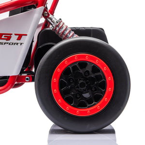 English Elm 24v Dual Motor Kids Go Kart with Drift Mode Roll Cage and Rear Suspension Ages 6 to 12 Red W1578P454055