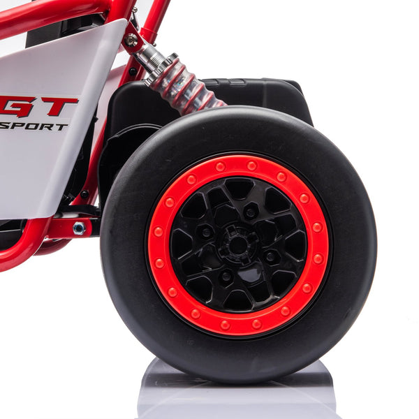 English Elm 24v Dual Motor Kids Go Kart with Drift Mode Roll Cage and Rear Suspension Ages 6 to 12 Red W1578P454055