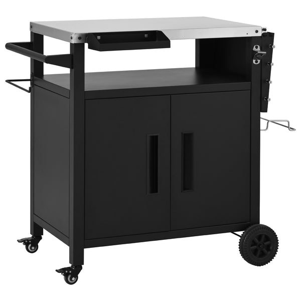 English Elm K&k Outdoor Bbq Station Stainless Steel Top Foldable Side Table Locking Wheels N707P379802B