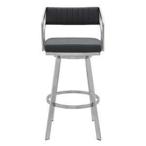 English Elm Palesa 30" Swivel Barstool in Slate Gray Faux Leather with Brushed Stainless Frame, Stable 360° Comfort B2736P268550