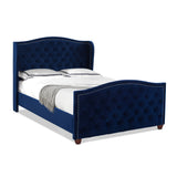 English Elm Marcella Upholstered Shelter Headboard Bed Set, Queen, Navy Blue Velvet