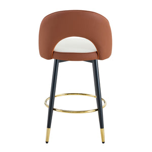 English Elm 360 Swivel Barstools Set of 2 Upholstered Techno Fabric Cushioned Counter Seats Brown+Black,Light Gray W1151P268923