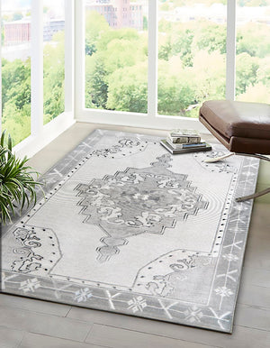 Unique Loom Timeless Thomas Machine Made Medallion Rug White Gray, Black/Ivory/Gray 7' 7" x 10' 6"