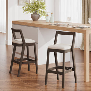 English Elm Christopher Knight Home® - Jasper Ergonomic Rubberwood Barstool Set of 2 with Thick Cushions, Stable Trapezoid Legs, Modern Look Beige,Dark Brown N775P336213D