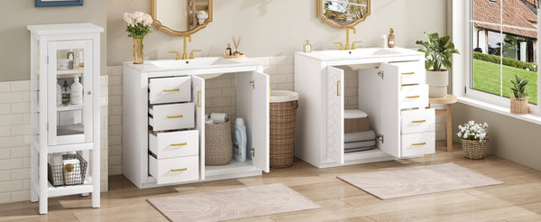 English Elm 72'' Bathroom Vanity With Ceramic Sink - Elegant Solid Wood Freestanding Set With Ample Storage & Soft-Close Doors N710SS00015K