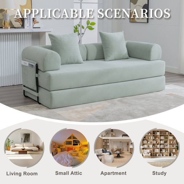 English Elm UNITED modular foldable sofa with metal frame, corduroy upholstery, side pocket & quick assembly convenience Mint Blue W1568P375643