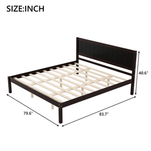 English Elm Platform King Bed Solid Pine Panel Headboard Wood Slat Base Modern Bedroom Frame Espresso N709P425341P