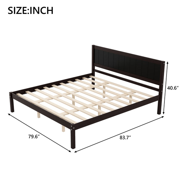 English Elm Platform King Bed Solid Pine Panel Headboard Wood Slat Base Modern Bedroom Frame Espresso N709P425341P
