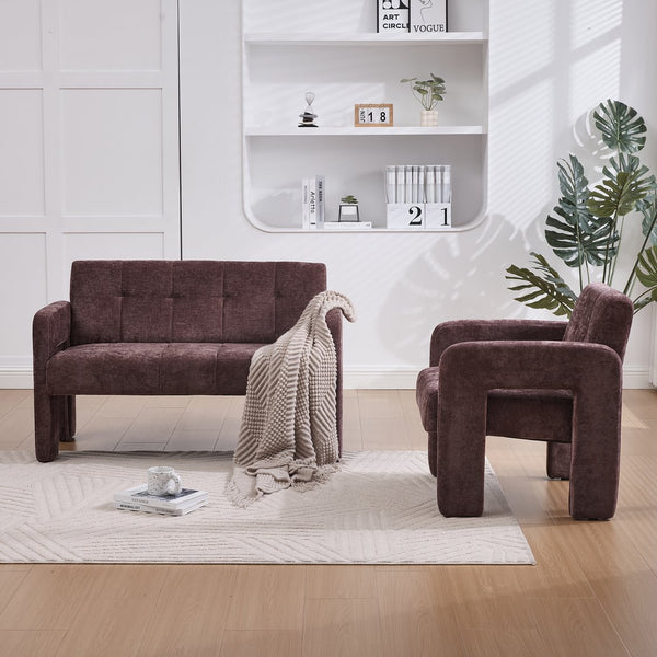 English Elm Nordic Ergonomic Double Armchair Upholstered Chenille Two-Seater Sofa 550lb Capacity Compact Lounge Chair WINE RED W395P380533