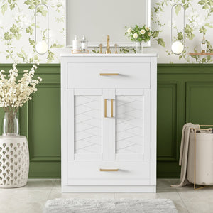 English Elm 24" Bathroom Vanity With Integrated Ceramic Sink, Sleek Storage Cabinet & Easy Assembly For Style N710P341037K